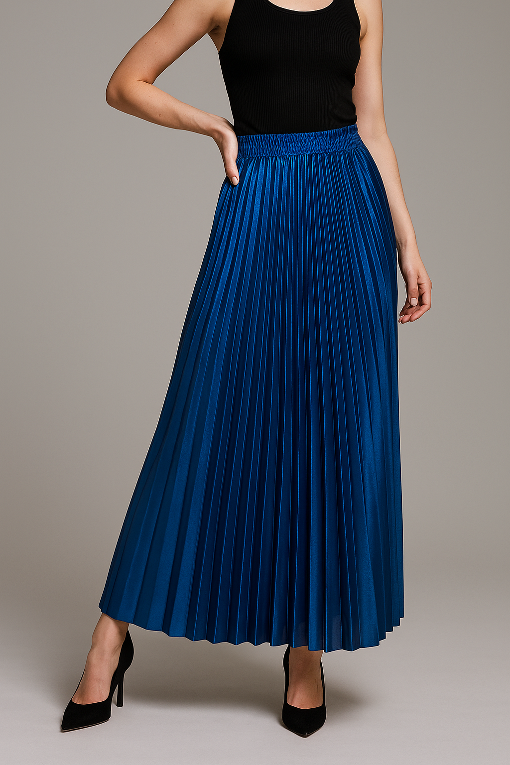 Isabella | Elegant High Waist Pleated Maxi Skirt in Gold - Lumina