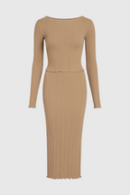Isabella | Elegant Khaki Maxi Skirt Set with Slim Fit - Lumina