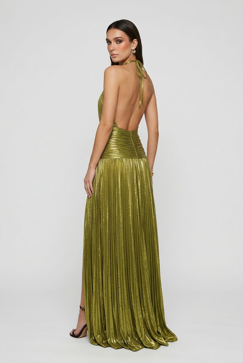 Isabella | Elegant Olive Green Maxi Dress with Flattering Silhouette - Lumina