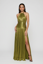 Isabella | Elegant Olive Green Maxi Dress with Flattering Silhouette - Lumina