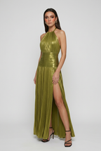 Isabella | Elegant Olive Green Maxi Dress with Flattering Silhouette - Lumina