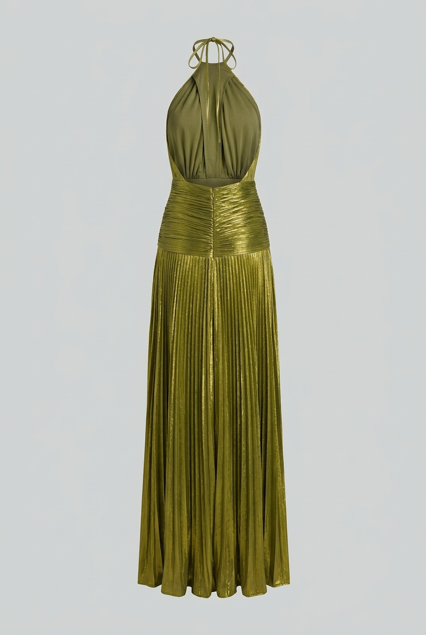 Isabella | Elegant Olive Green Maxi Dress with Flattering Silhouette - Lumina