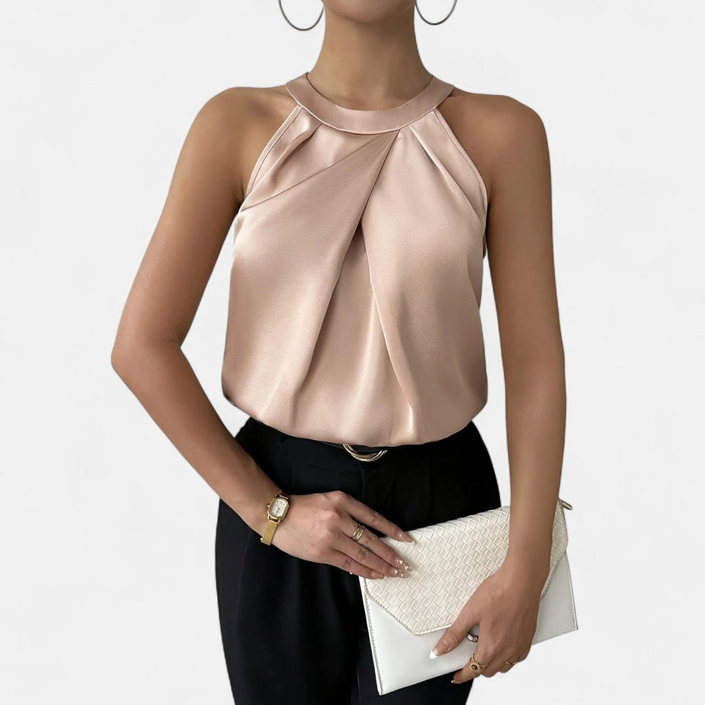 Isabella | Elegant Pleated Draped Satin Tank Top - Lumina