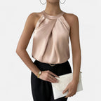 Isabella | Elegant Pleated Draped Satin Tank Top - Lumina