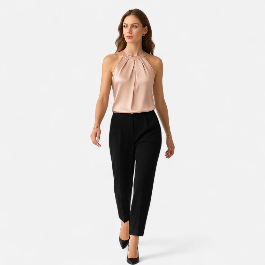 Isabella | Elegant Pleated Draped Satin Tank Top - Lumina