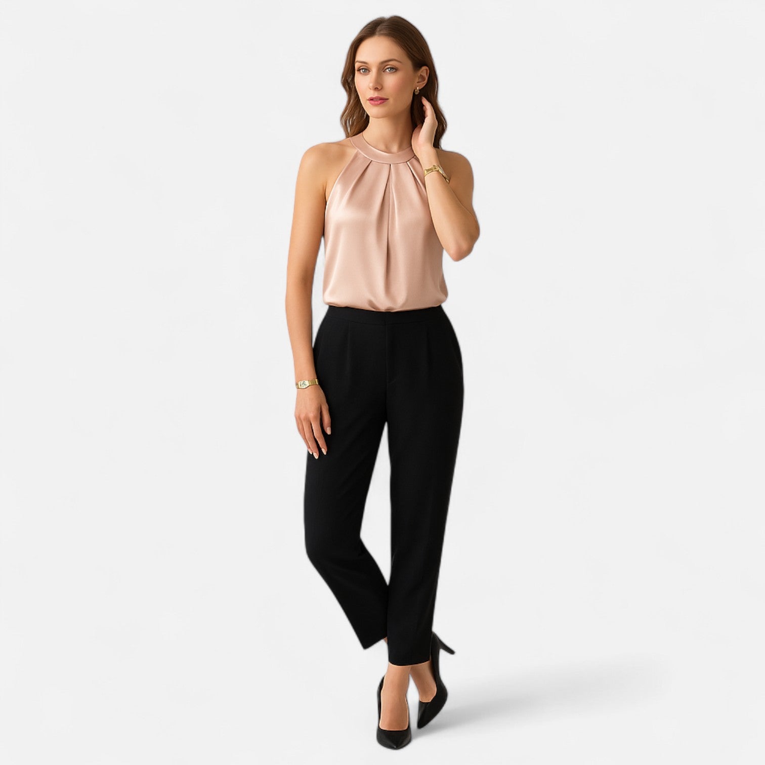 Isabella | Elegant Pleated Draped Satin Tank Top - Lumina