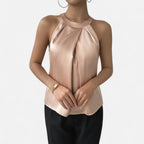Isabella | Elegant Pleated Draped Satin Tank Top - Lumina