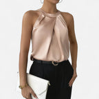 Isabella | Elegant Pleated Draped Satin Tank Top - Lumina