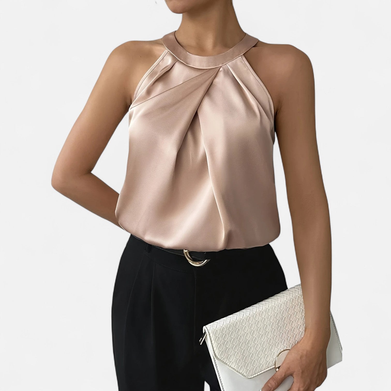 Isabella | Elegant Pleated Draped Satin Tank Top - Lumina