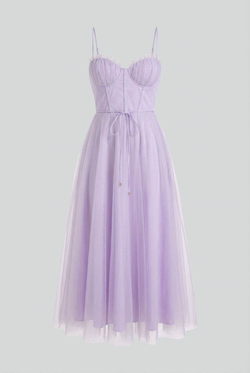 Isabella | Elegant Purple Midi Dress with Flattering Silhouette - Lumina