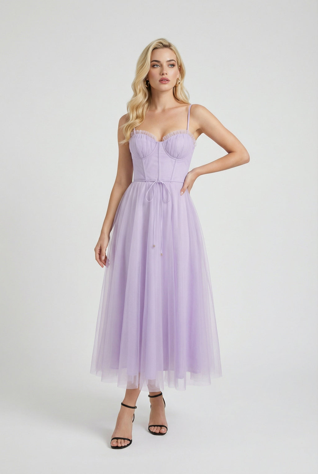 Isabella | Elegant Purple Midi Dress with Flattering Silhouette - Lumina