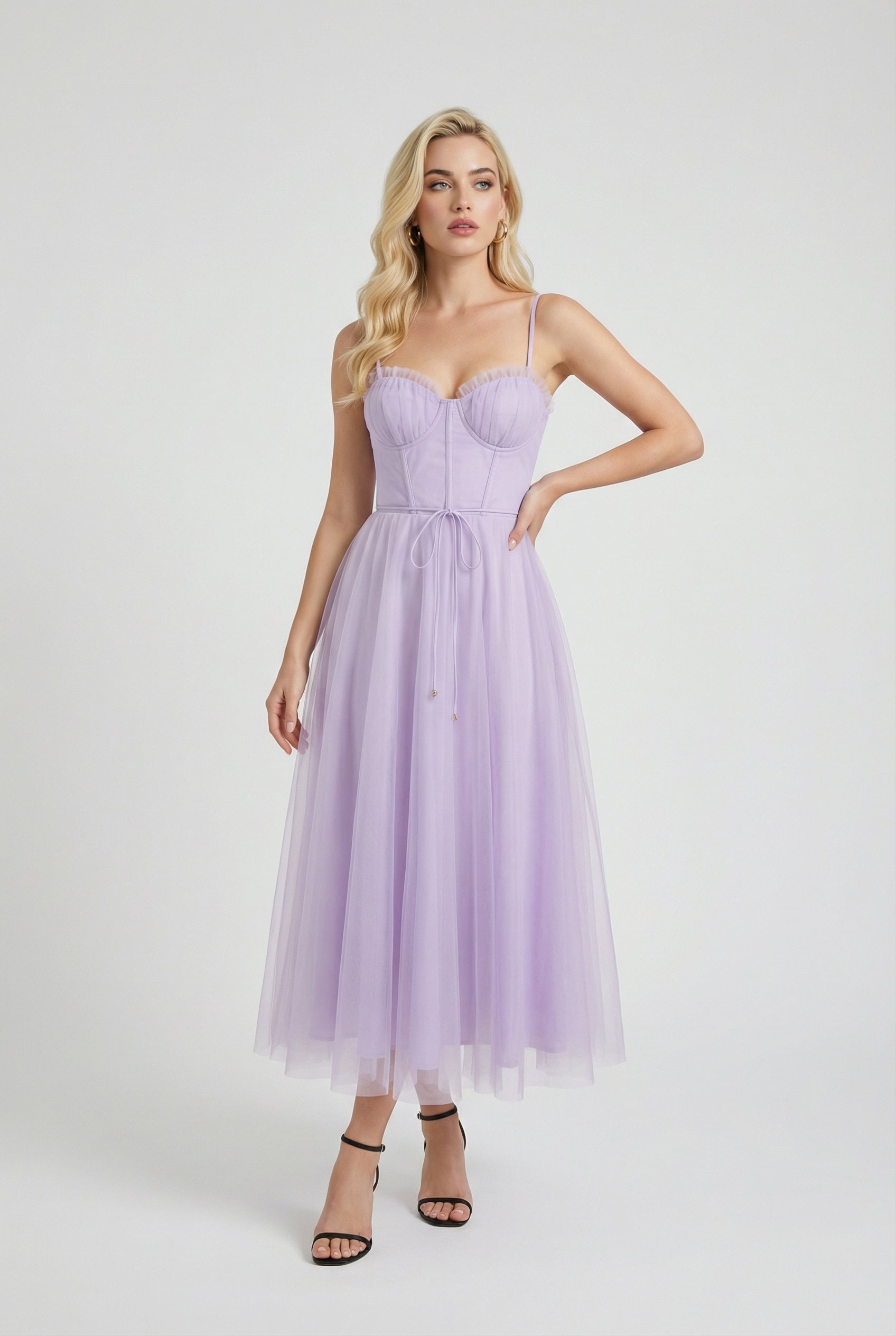 Isabella | Elegant Purple Midi Dress with Flattering Silhouette - Lumina