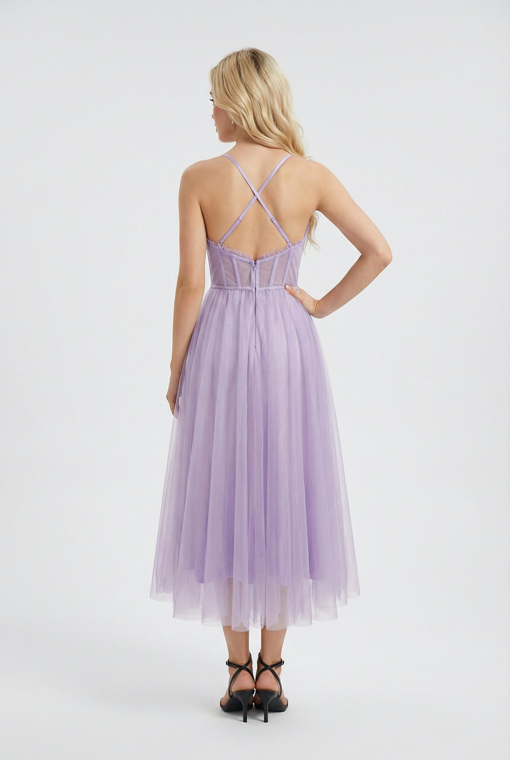 Isabella | Elegant Purple Midi Dress with Flattering Silhouette - Lumina