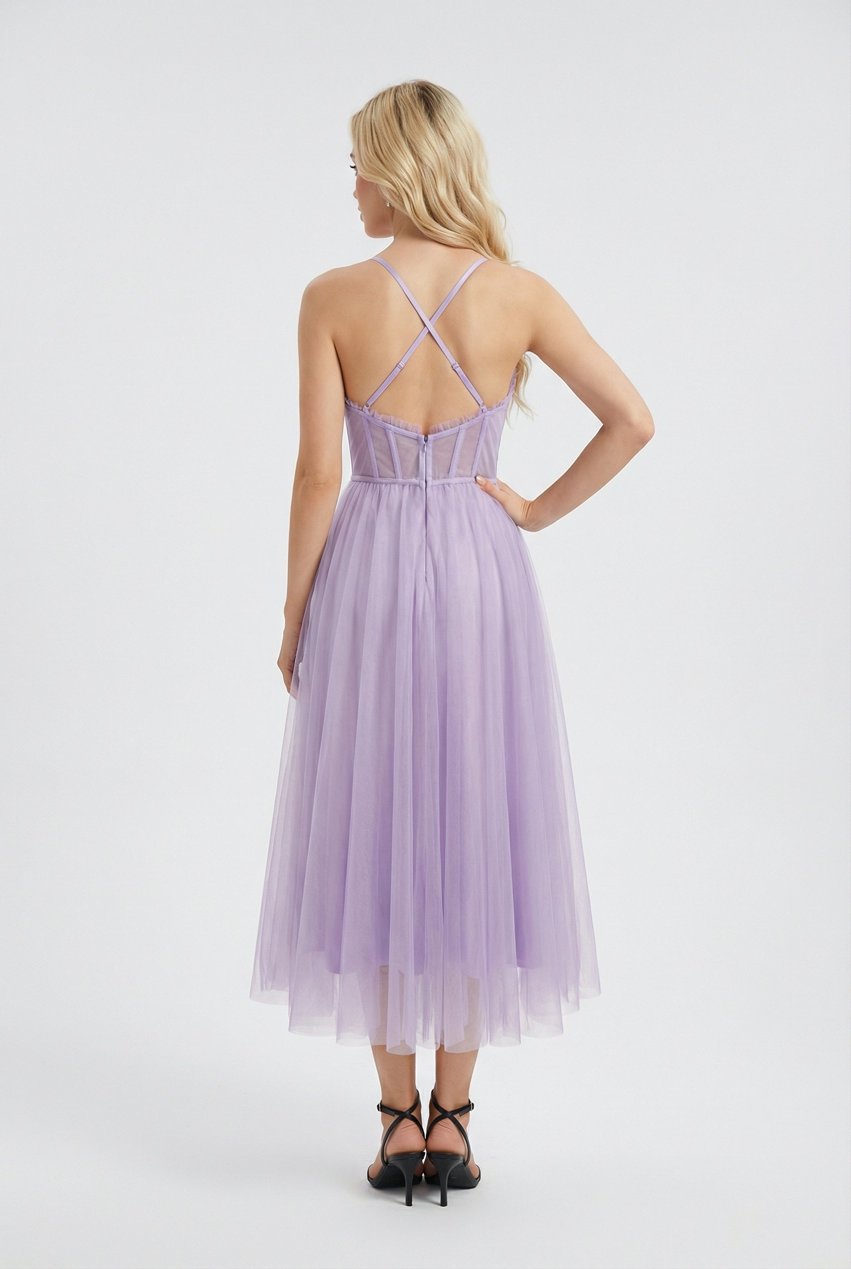 Isabella | Elegant Purple Midi Dress with Flattering Silhouette - Lumina
