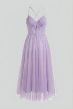 Isabella | Elegant Purple Midi Dress with Flattering Silhouette - Lumina