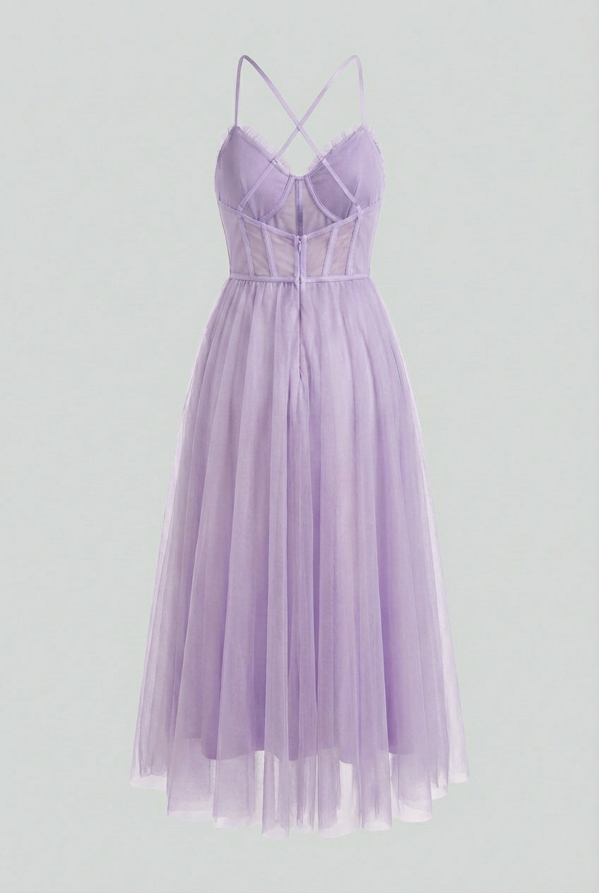 Isabella | Elegant Purple Midi Dress with Flattering Silhouette - Lumina