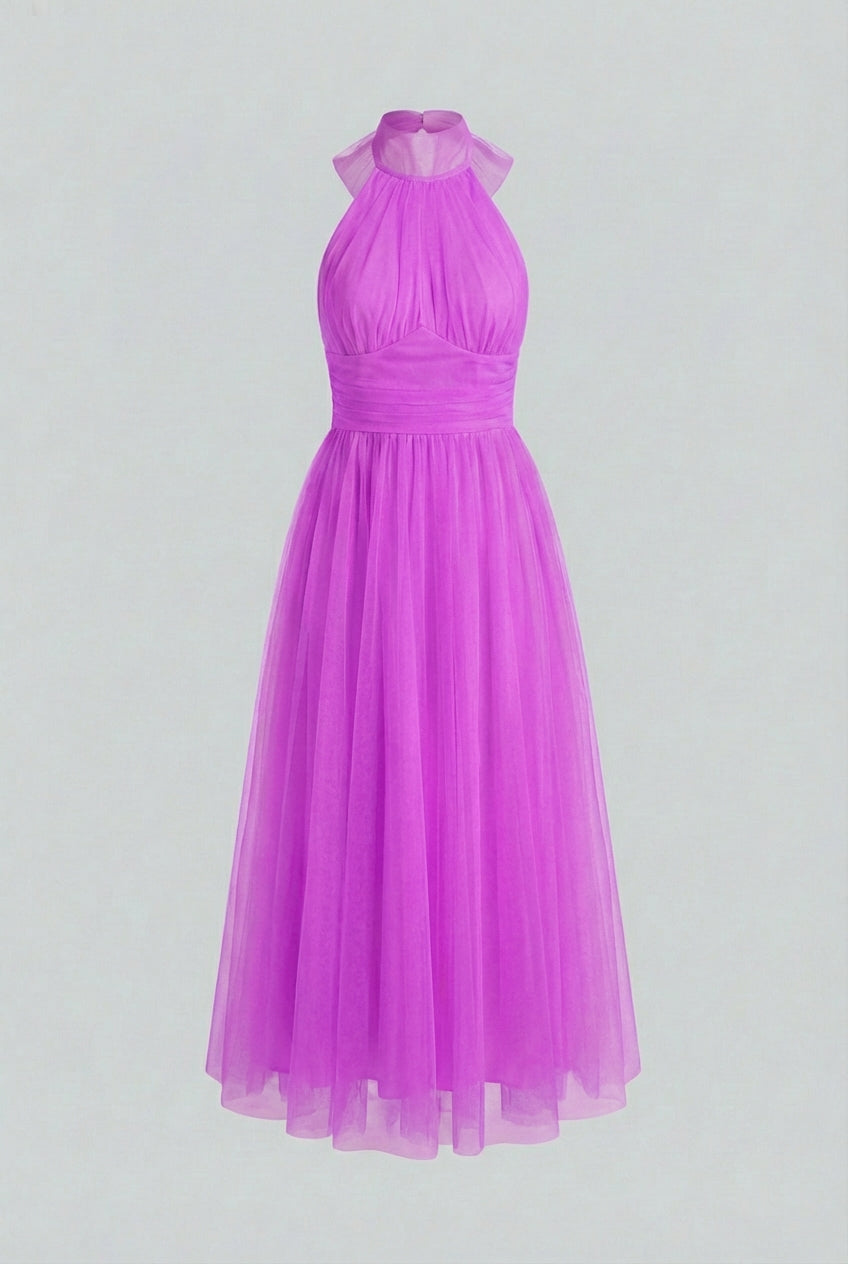 Isabella | Elegant Purple Midi Dress with Versatile Cut - Lumina