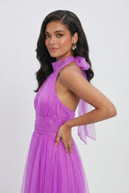 Isabella | Elegant Purple Midi Dress with Versatile Cut - Lumina