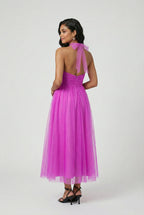 Isabella | Elegant Purple Midi Dress with Versatile Cut - Lumina