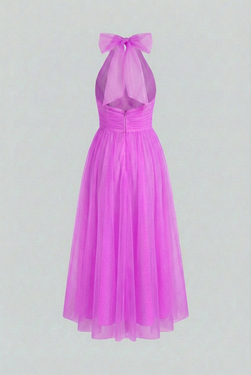 Isabella | Elegant Purple Midi Dress with Versatile Cut - Lumina