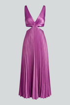Isabella | Elegant Purple Pleated Wedding Guest Dress with Fluid Drape - Lumina