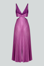 Isabella | Elegant Purple Pleated Wedding Guest Dress with Fluid Drape - Lumina