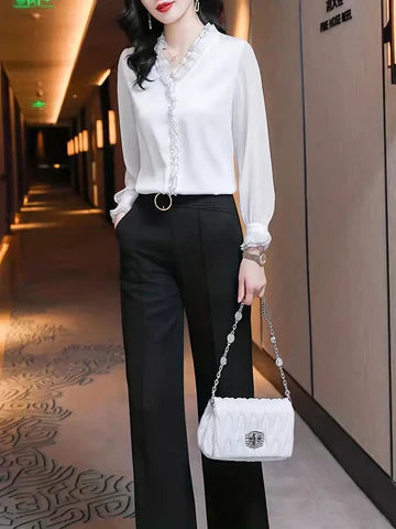 Isabella | Elegant Ruffle Blouse with Graceful Sleeves - Lumina