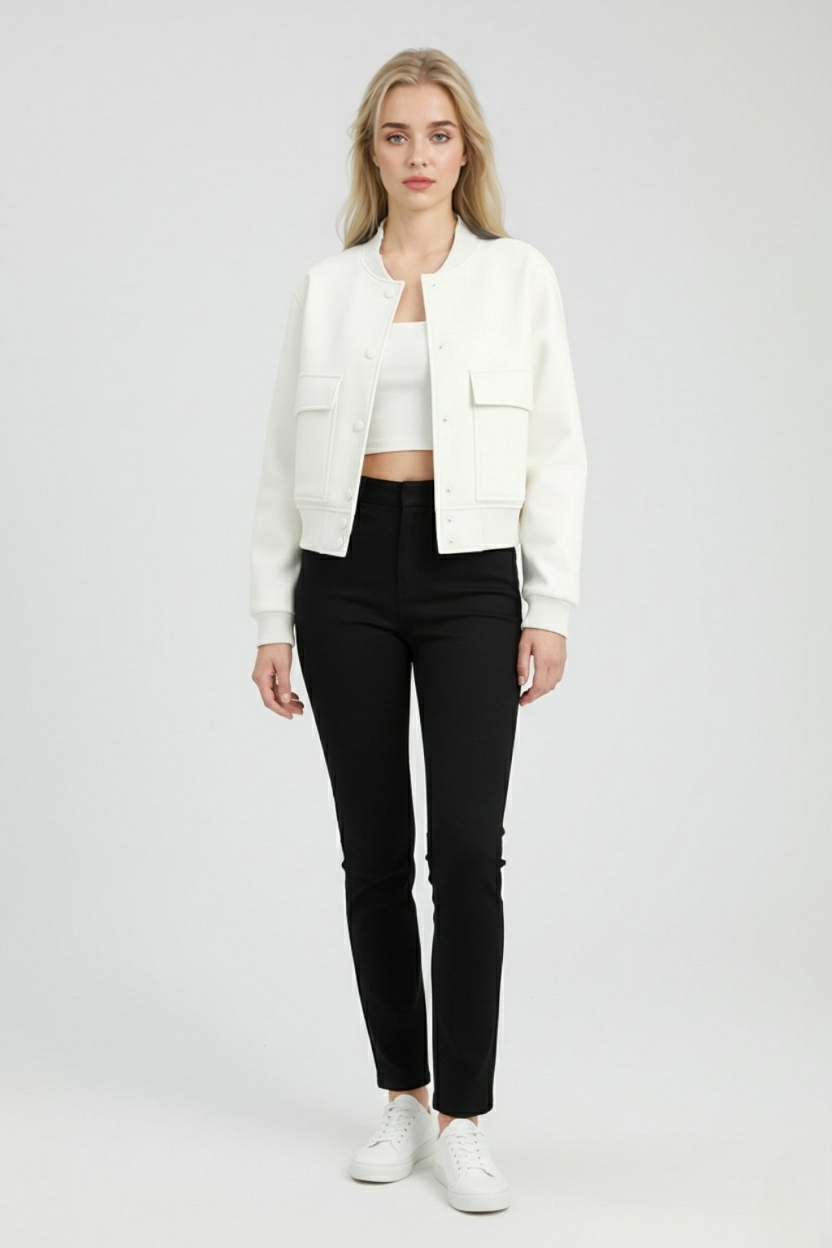 Isabella | Elegant White Bomber Jacket with Timeless Design - Lumina