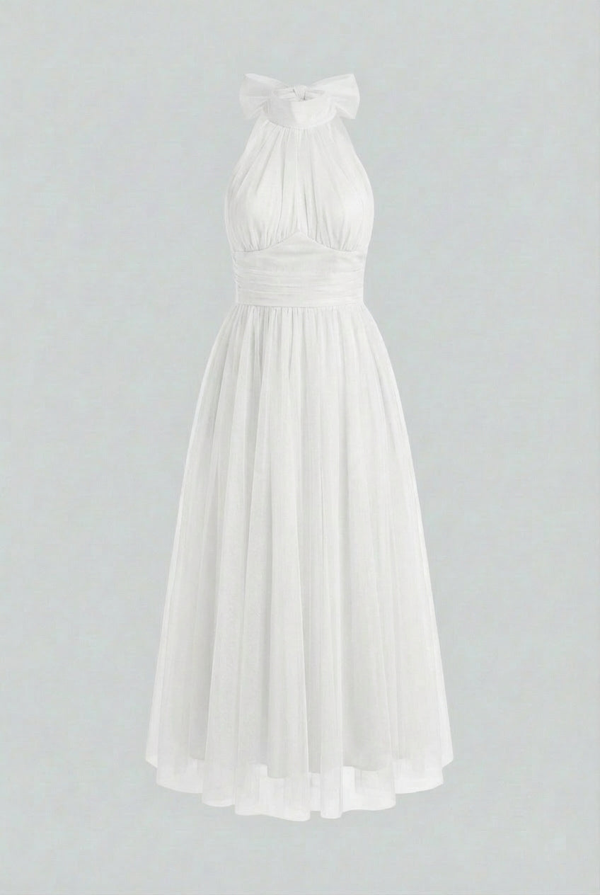 Isabella | Elegant White Midi Dress with Flattering Silhouette - Lumina