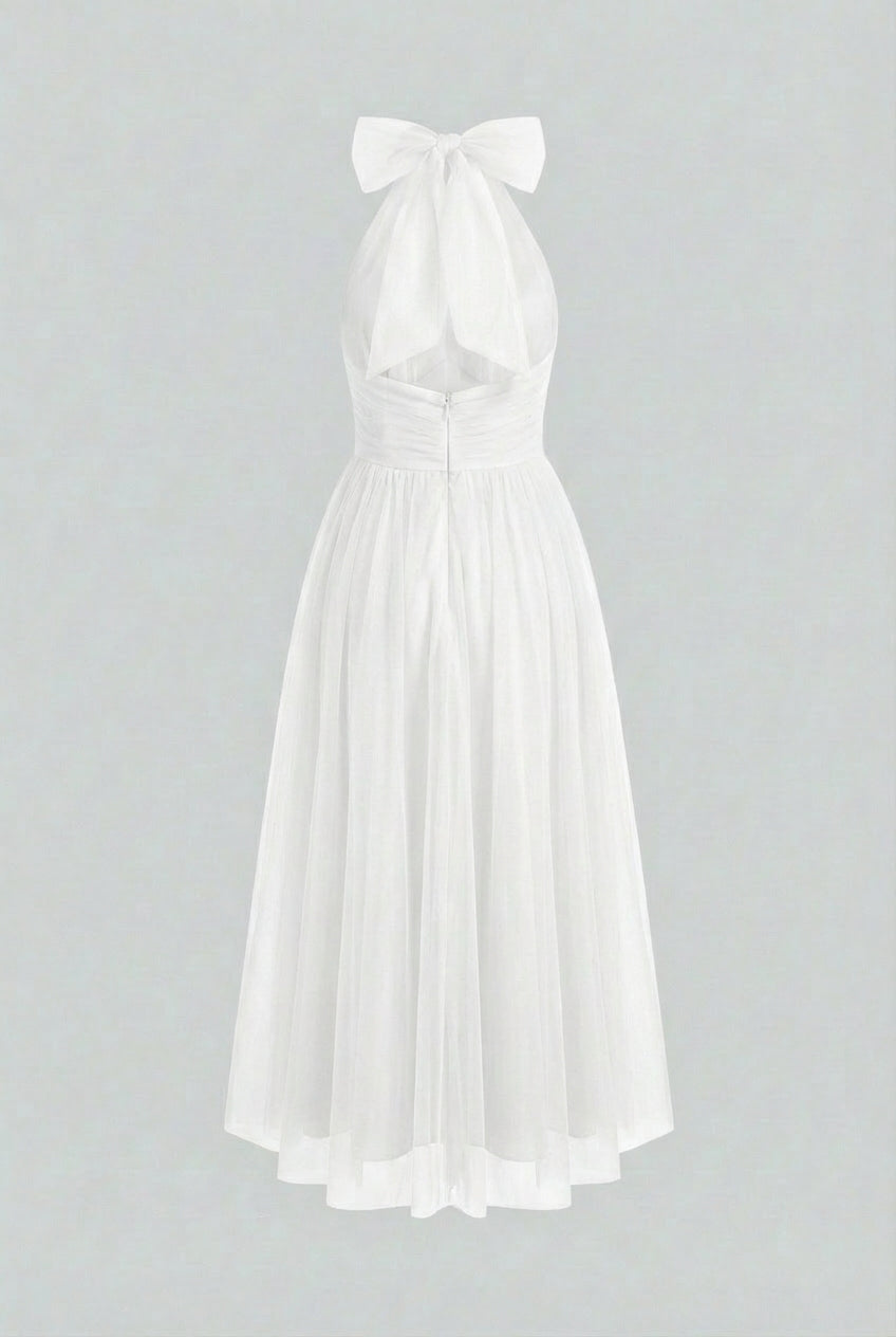 Isabella | Elegant White Midi Dress with Flattering Silhouette - Lumina