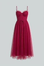 Isabella | Elegant Wine Red Midi Dress with Versatile Cut - Lumina