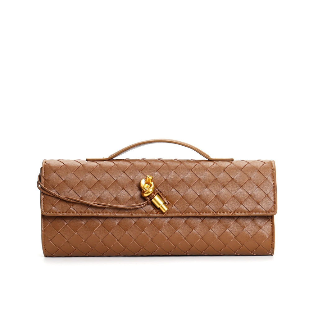 Isabella | Elegant Woven Brown Handbag with Adjustable Strap - Lumina