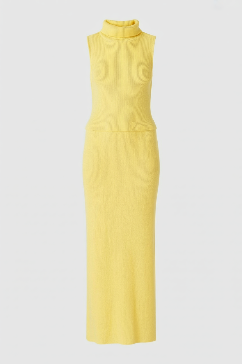 Isabella | Elegant Yellow Knit Skirt and Top Set with Flattering Fit - Lumina