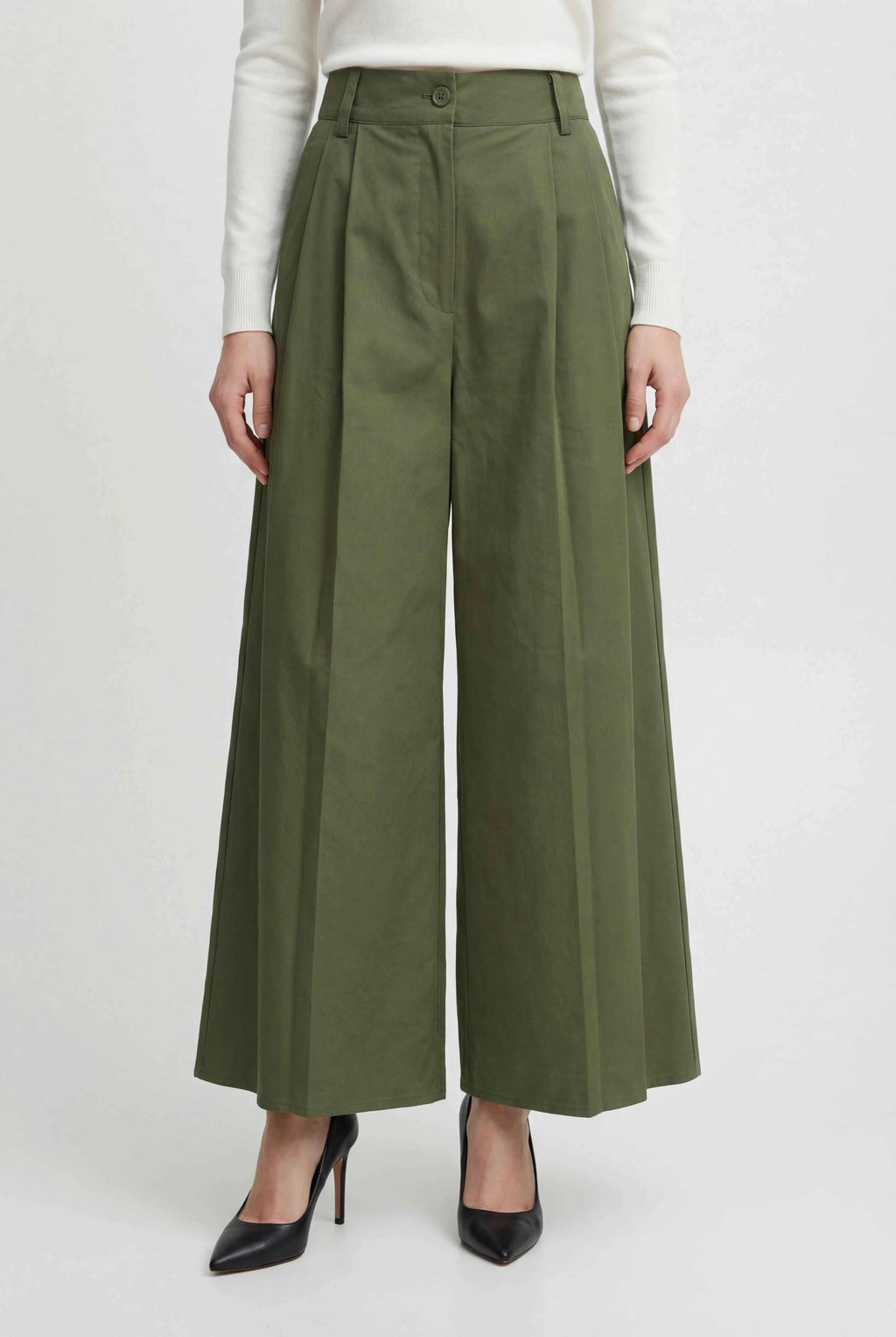 Isabella | Flowy Green Palazzo Pants with Stretch Fabric - Lumina