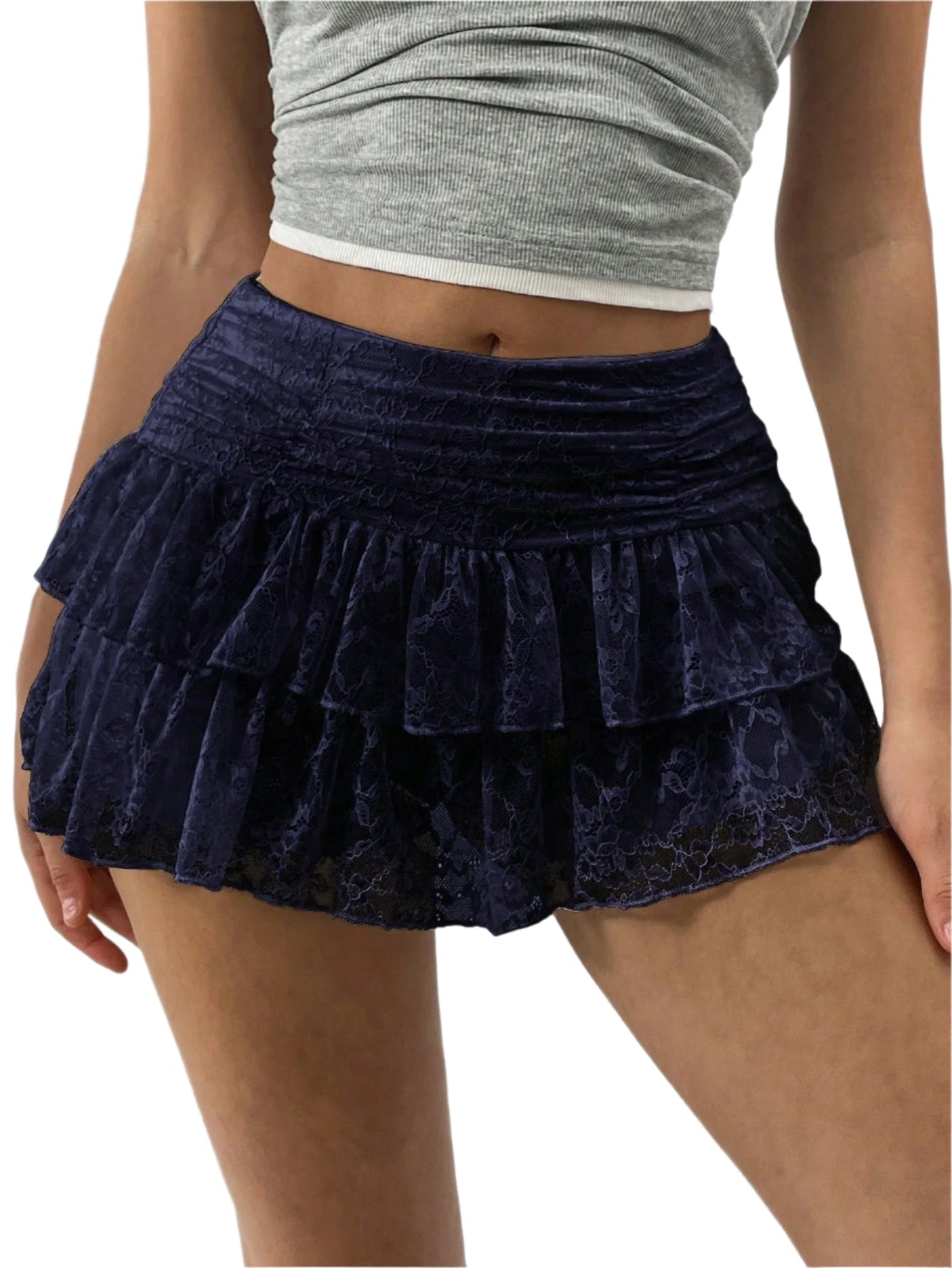 Isabella | Playful Ruffled White Mini Skirt with Wide Waistband - Lumina