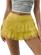 Isabella | Playful Ruffled White Mini Skirt with Wide Waistband - Lumina