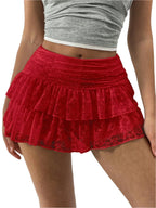 Isabella | Playful Ruffled White Mini Skirt with Wide Waistband - Lumina