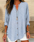 Isabella | Relaxed Striped Blouse with Button Front - Lumina