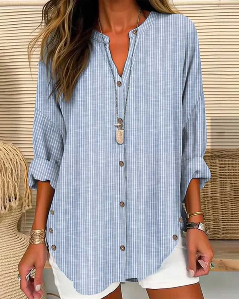 Isabella | Relaxed Striped Blouse with Button Front - Lumina