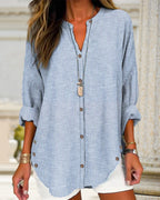 Isabella | Relaxed Striped Blouse with Button Front - Lumina