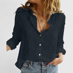 Isabella | Relaxed V Neck Blouse with Button Front - Lumina