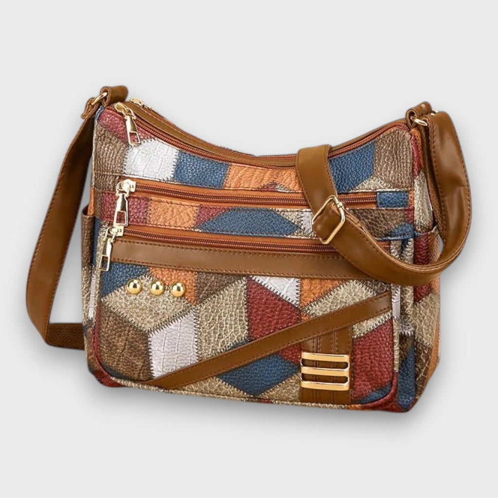 Isabella | Textured Patchwork Shoulder Bag with Faux-Leather Accents - Lumina