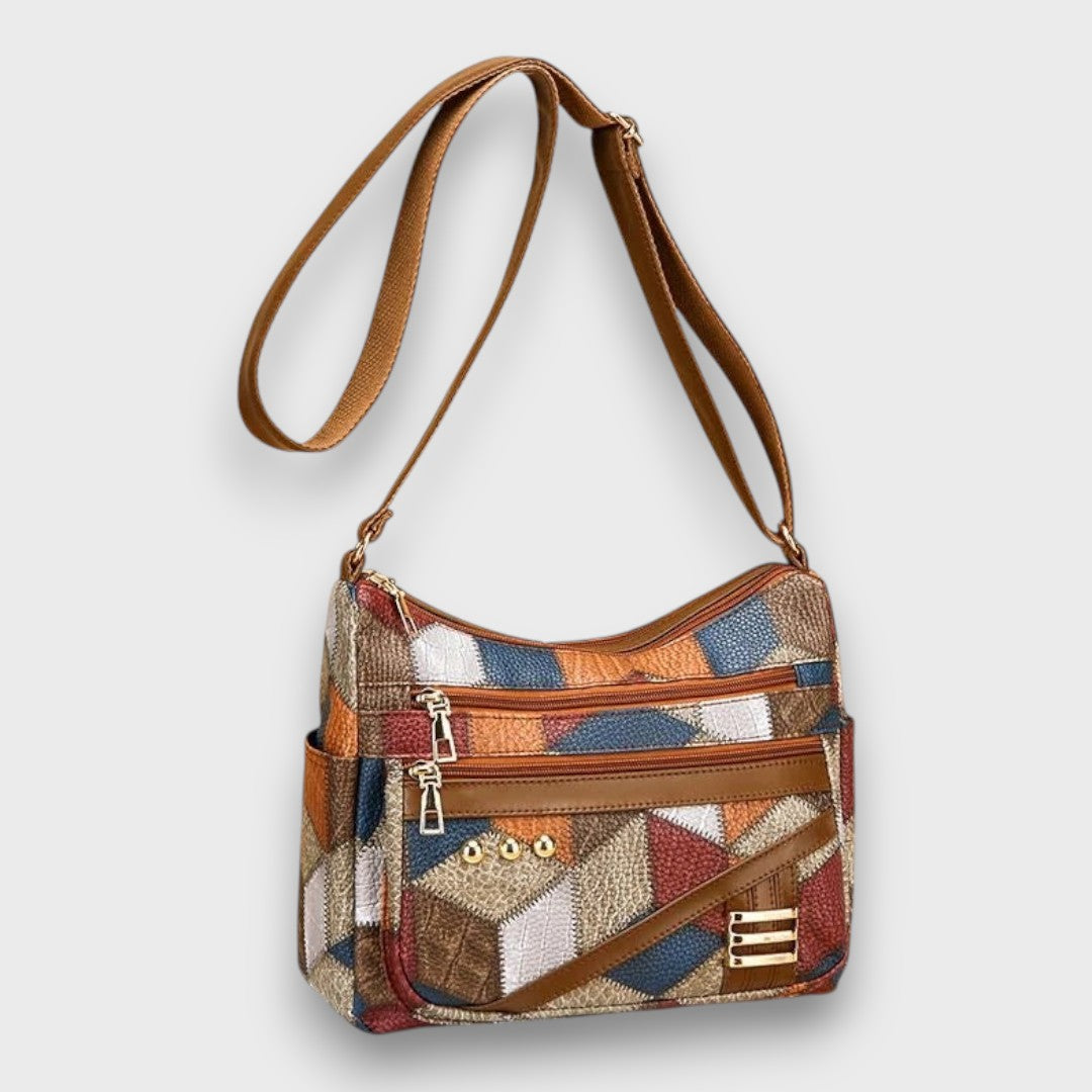 Isabella | Textured Patchwork Shoulder Bag with Faux-Leather Accents - Lumina