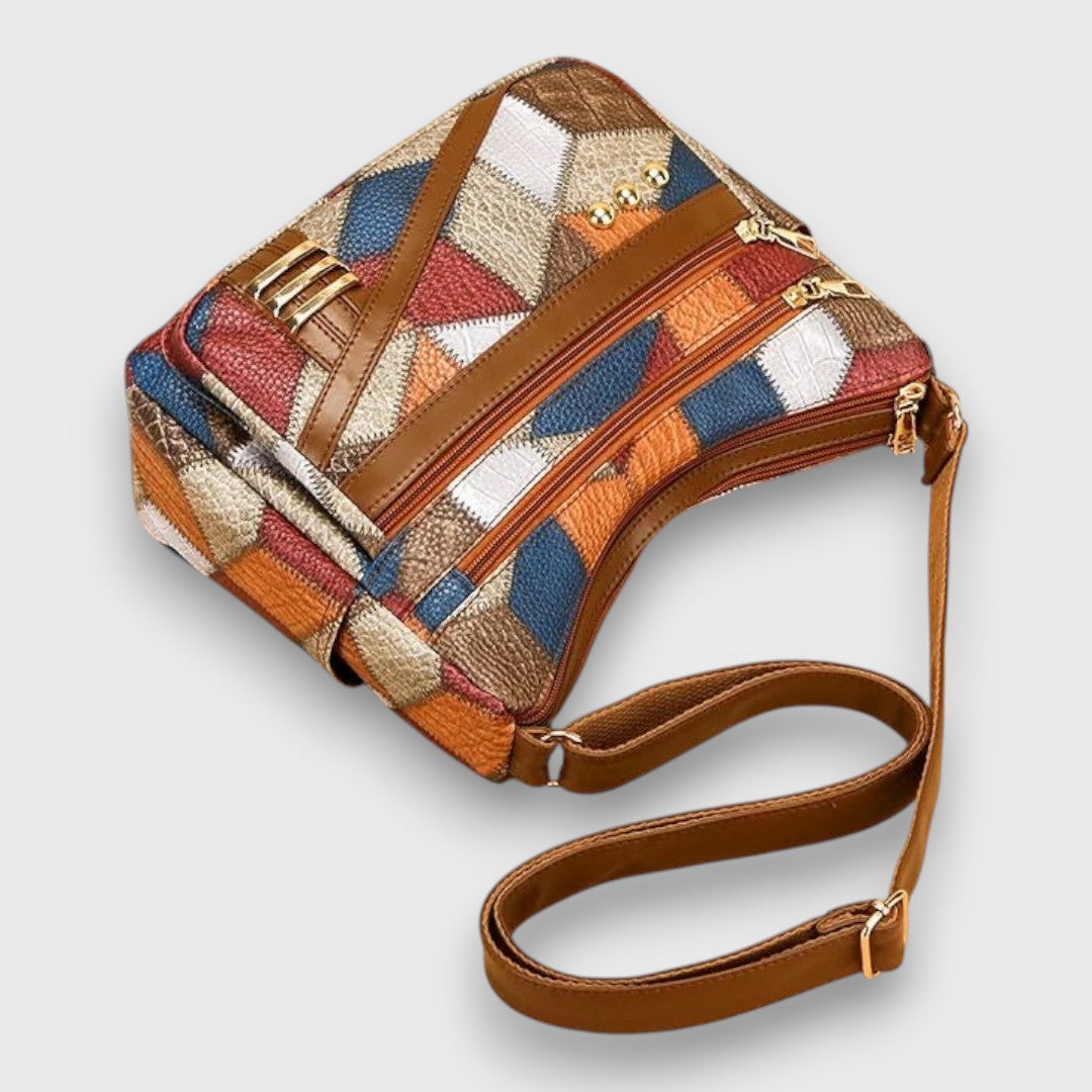 Isabella | Textured Patchwork Shoulder Bag with Faux-Leather Accents - Lumina