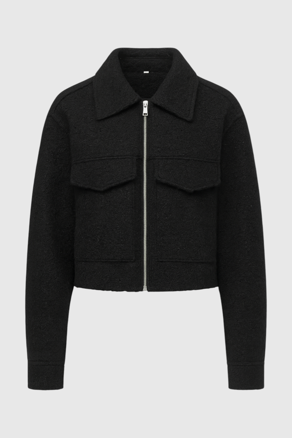 Isabella | Vintage Black Zip Jacket with Lapel Collar - Lumina