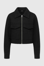 Isabella | Vintage Black Zip Jacket with Lapel Collar - Lumina