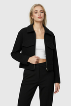 Isabella | Vintage Black Zip Jacket with Lapel Collar - Lumina