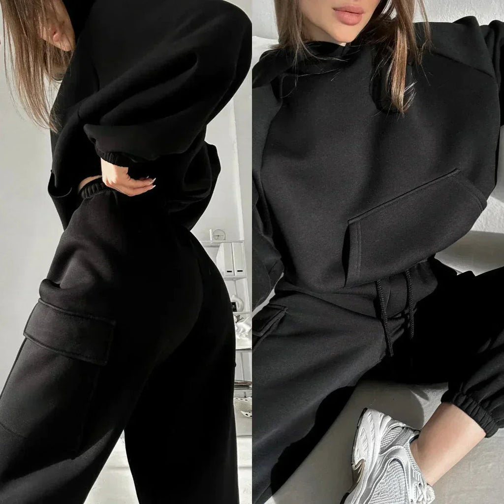 Jasmine | Relaxed Fit Cargo Pocket Matching Hoodie and Sweatpants Set - Lumina