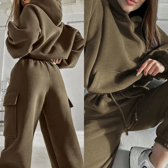 Jasmine | Relaxed Fit Cargo Pocket Matching Hoodie and Sweatpants Set - Lumina