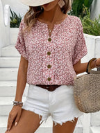 Katie | Relaxed Printed Button Top with Feminine Touch - Lumina